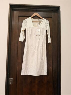 MaxMara Cream Midi Square-Neck Dress